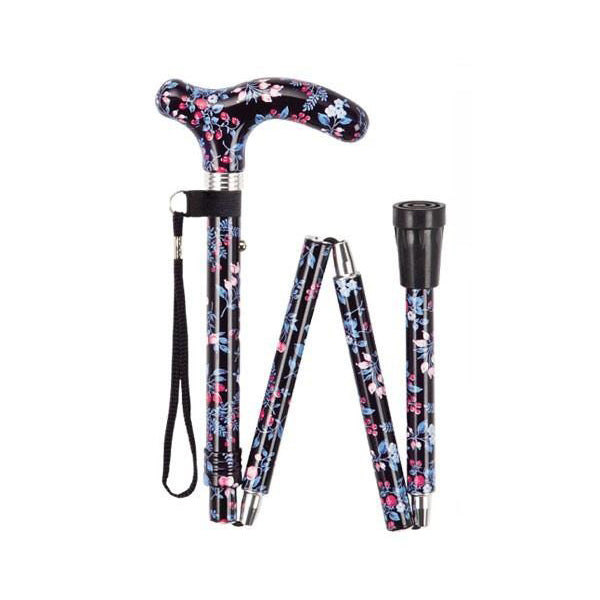 折りたたみ 5段階 総柄ステッキ FS-411BK 長さ:75〜85cm 5段階調節(2.5cm間隔)