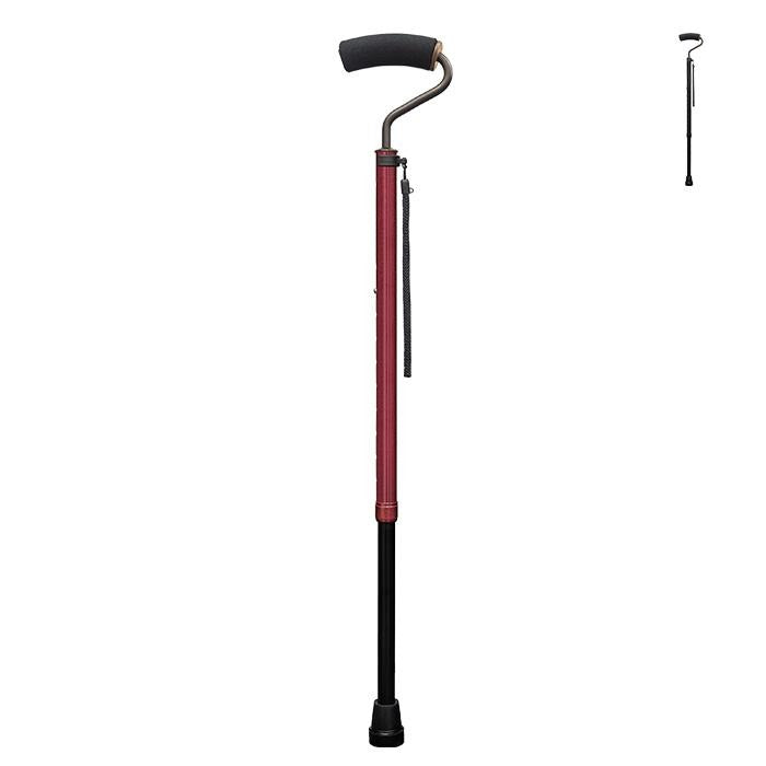 フジホーム 手のひらフィットステッキ ワインレッド ブラック 長さ:79〜86.5cm(4段階調節)