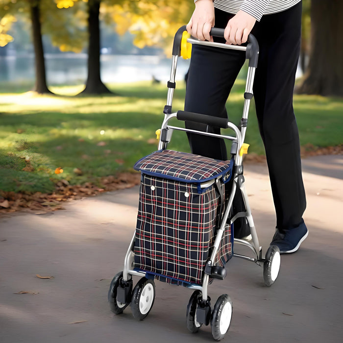 シルバーカー ミドルタイプ 紺チェック マキテック らくらくスリムW YX-300DB