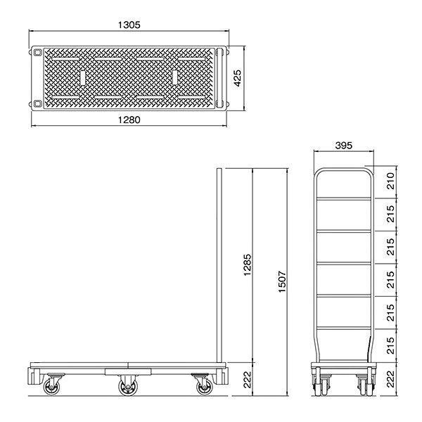 バランスカート 六輪台車 1305W×425D×1507H 耐荷重300KG ※片袖タイプ MJC-6-1 【2~3営業日での出荷予定】
