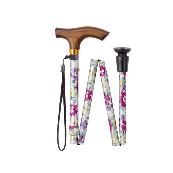 折りたたみ あなたの相棒Ⅱ 花柄ステッキ 杖 OT-810 長さ：74〜84cm 5段階（2.5cm間隔）