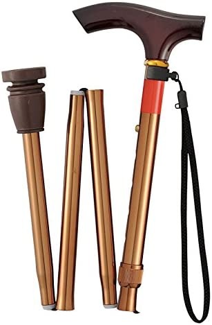 折りたたみ式　伸縮フレキシブルステッキ　EOF14 ブラウン 長さ：79.5~89.5cm 5段階調節