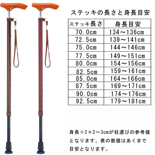 伸縮 スリムネックツートンステッキ 杖 AS-250 長さ：70〜92.5cm 10段階調節(2.5cm間隔)