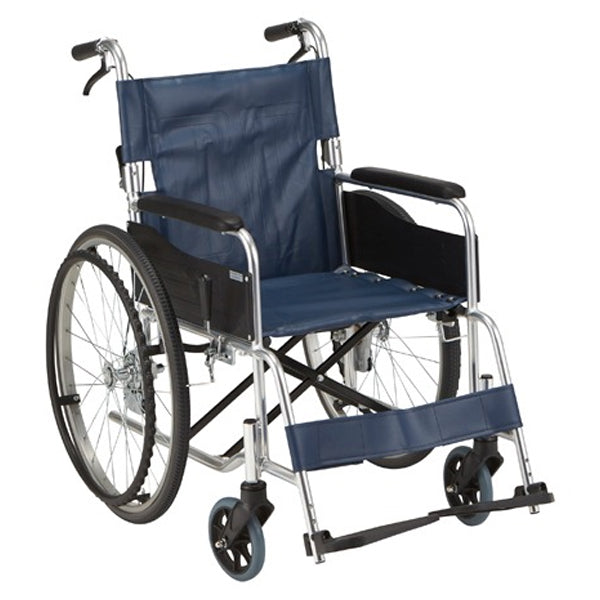 マキテック 自走式 車椅子 車いす EW-50 グリーンチェック ビニールレザー（紺）折りたたみ車いす