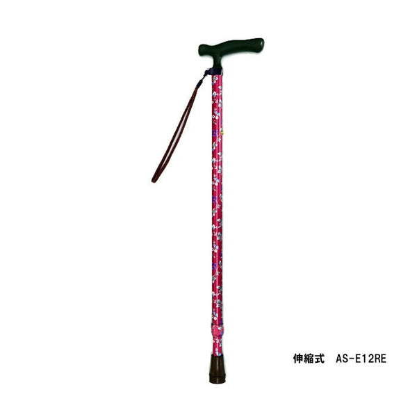 特別ご提供品】杖 伸縮 幅広いエラストマーグリップ ステッキ 赤花柄 特別ご提供品】杖 伸縮 幅広いエラストマーグリップ ステッキ 赤花柄