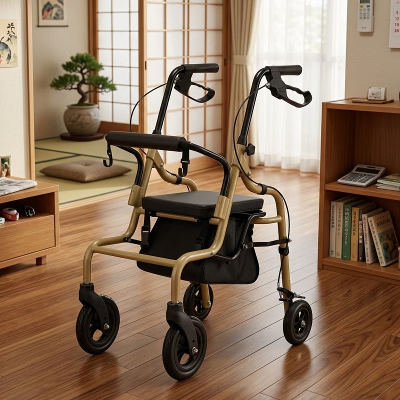歩行車 屋内 屋外  幅52cm リード コンパクト折りたたみ式 買い物かご対応 HLD-01KK