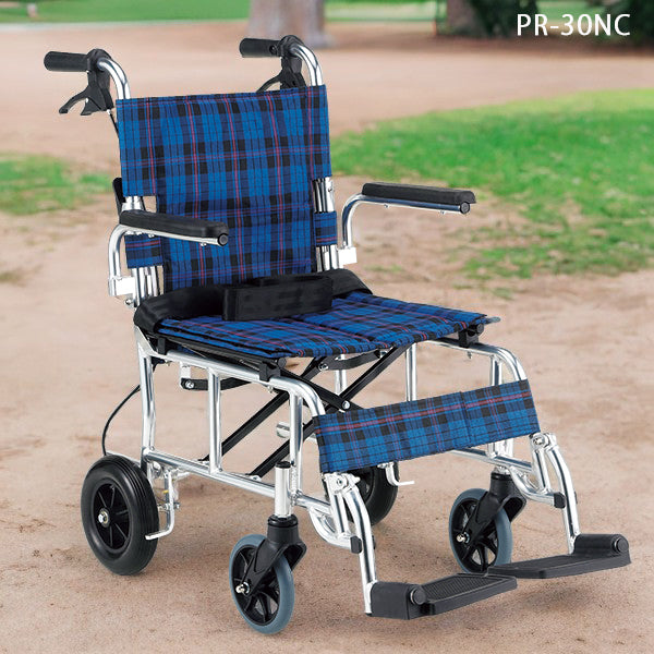 軽量 コンパクト 車いす 車椅子  PIRO+（ピロプラス) PR-30NC 紺チェック  折りたたみ車いす　アルミ製