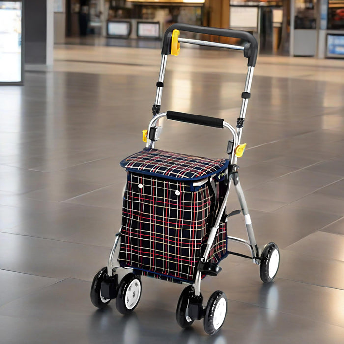 シルバーカー ミドルタイプ 紺チェック マキテック らくらくスリムW YX-300DB