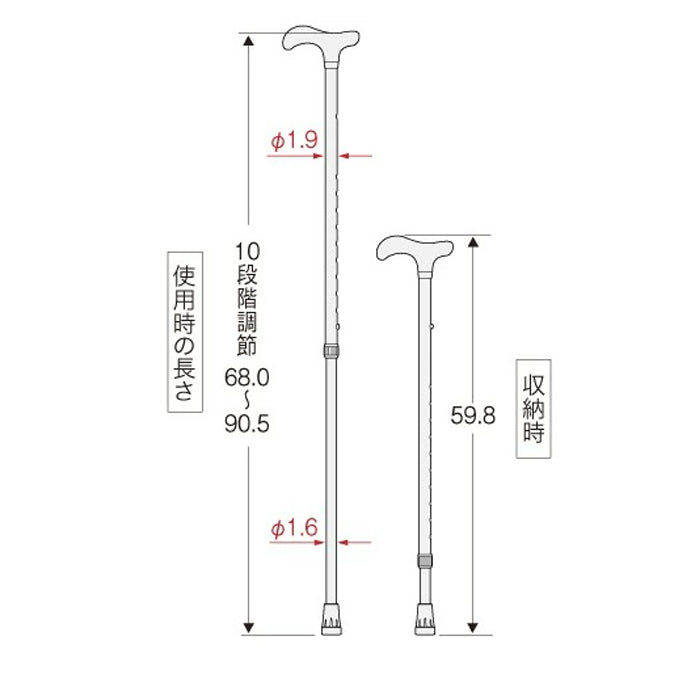 【特別ご提供品】杖 アルミ製伸縮ステッキ 当店オリジナル花柄シリーズ OG-5 長さ：68～90.5cm 10段階調節（2.5cm間隔）