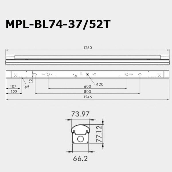 抗菌 コロナウィルス不活化確認  ベースライト 抗菌ランプ 40W蛍光灯2灯相当 トラフ型 74幅用 昼白色 配光角200° Ra80 MPL-BL74-37/52TA