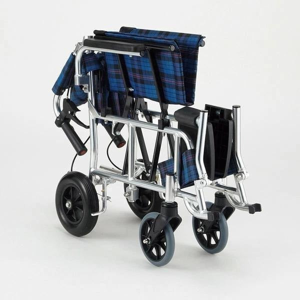 軽量 コンパクト 車いす 車椅子  PIRO+（ピロプラス) PR-30NC 紺チェック 　折りたたみ車いす　「お得・クッションプレゼント対象品」