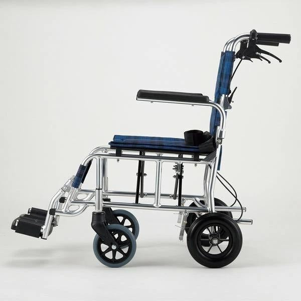 軽量 コンパクト 車いす 車椅子  PIRO+（ピロプラス) PR-30NC 紺チェック 　折りたたみ車いす　「お得・クッションプレゼント対象品」