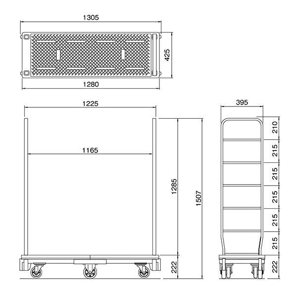 バランスカート 六輪台車 1305W×425D×1507H 耐荷重300KG 両袖付き MJC-6-2 【2営業日での出荷予定】